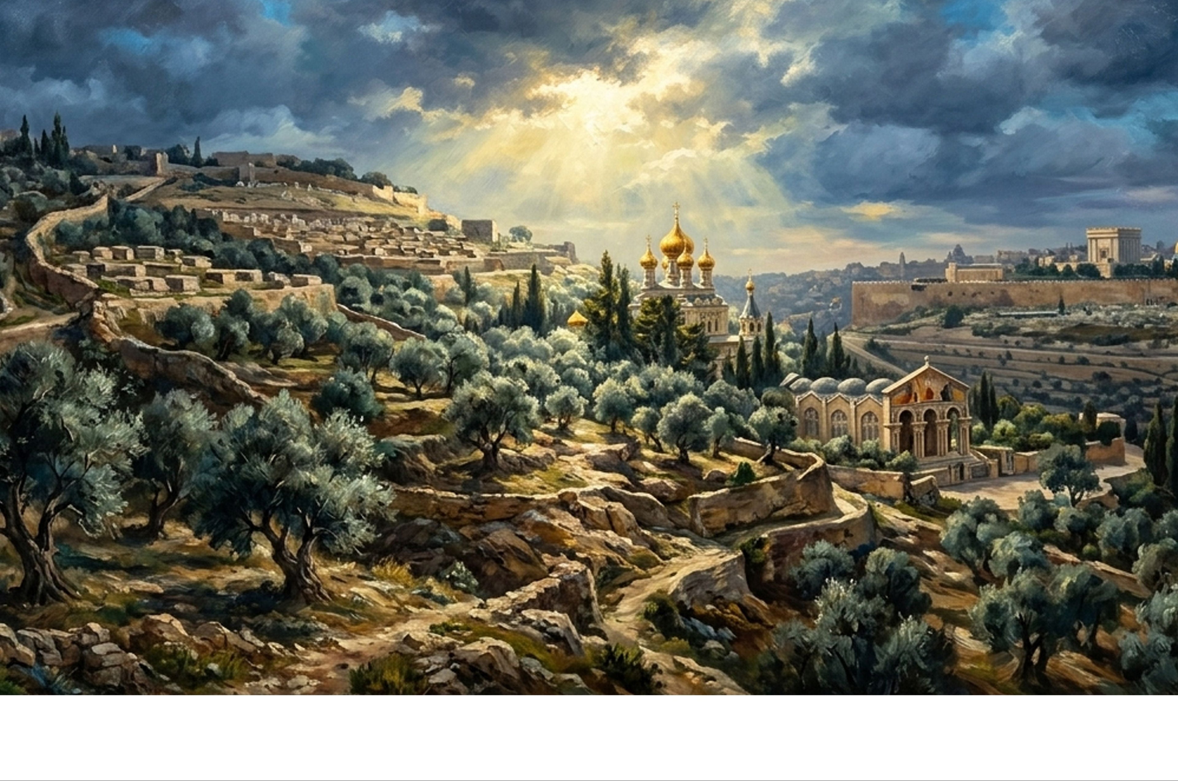 Painting of a historical cityscape with a prominent building under a dramatic sky. Still & Held